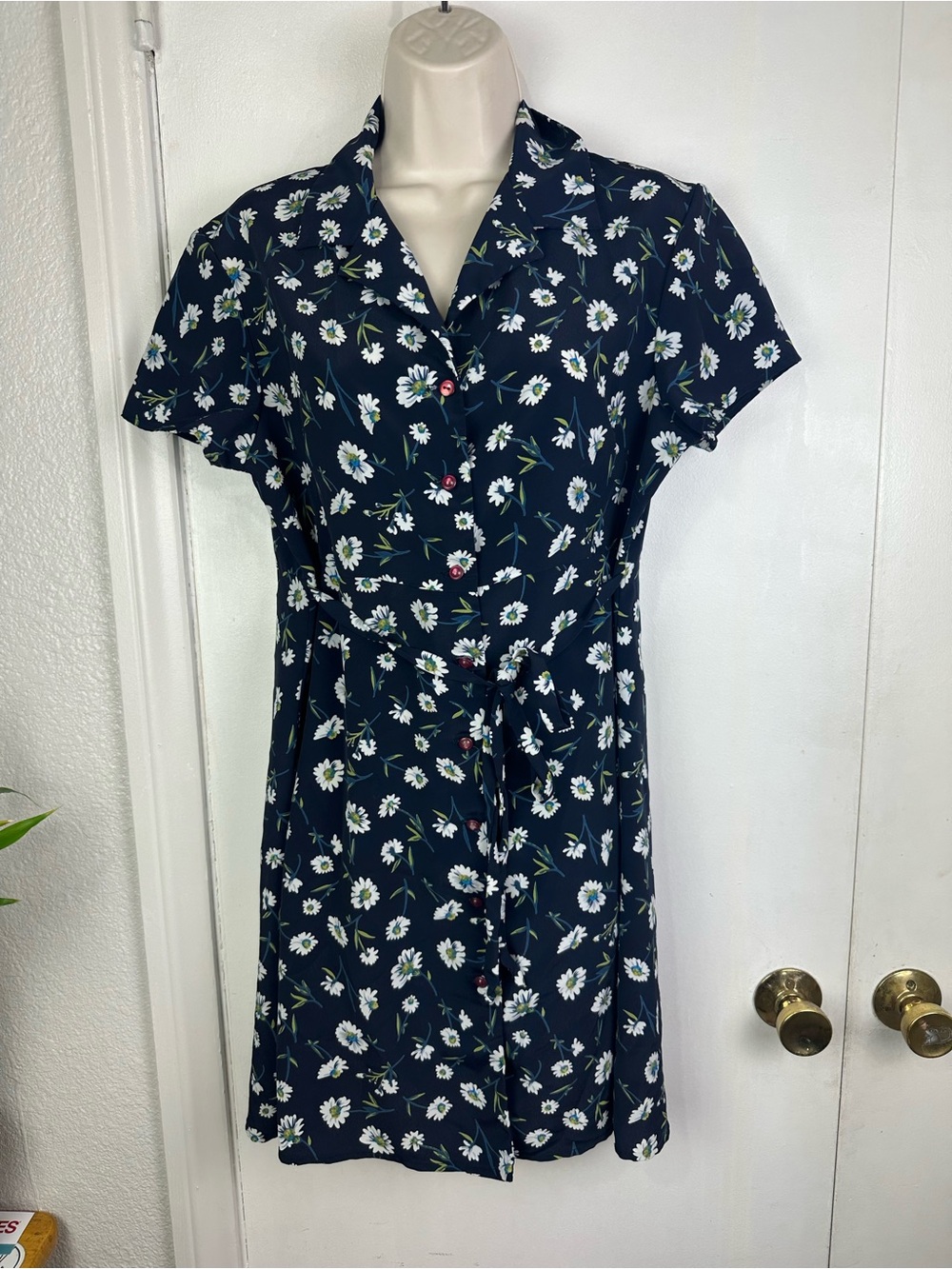 Women’s Navy Floral Button-Front Dress